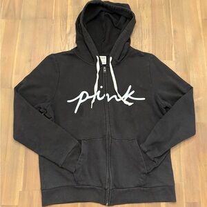 PINK Victoria's Secret Black Hoodie with White Drawstrings